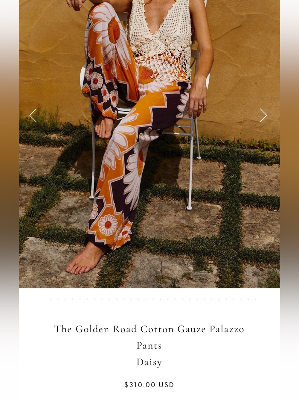 Chasing Unicorns The Golden Road Cotton Gauze Palazzo Pants in Daisy